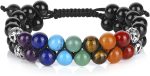 Top Plaza Bead Chakra Bracelet 7 Chakras Healing Crystals Bracelet Yoga Stone Beads Bracelets Meditation Relax Anxiety Bangle for Womens Mens